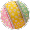 Daises on a yellow, pink and green ribbon
