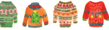 Festive jumpers on a white background