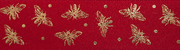 Gold bees on a red background